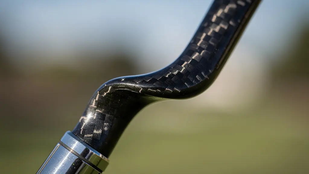 Vue en gros plan d'un shaft de golf en flexion lors de l'impact avec mise en évidence des forces dynamiques