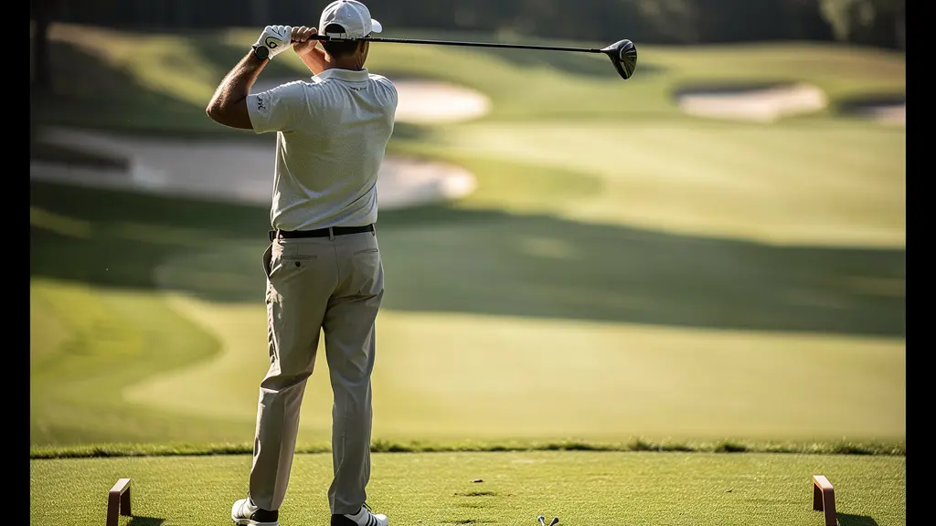 Golfeur visualisant l'angle d'attaque idéal sur un dogleg droit