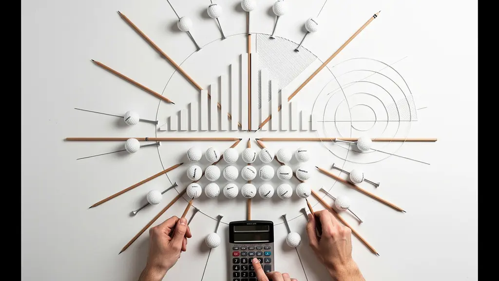 Golfeur utilisant une calculatrice pour analyser ses scores sur un tableau