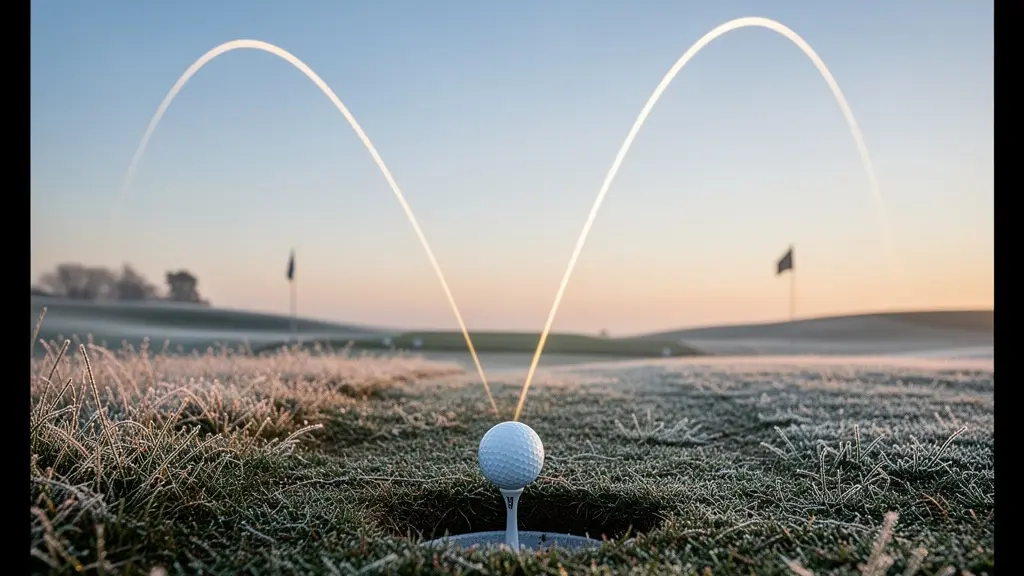 Trajectoires de balles comparées entre fer long et hybride sur practice