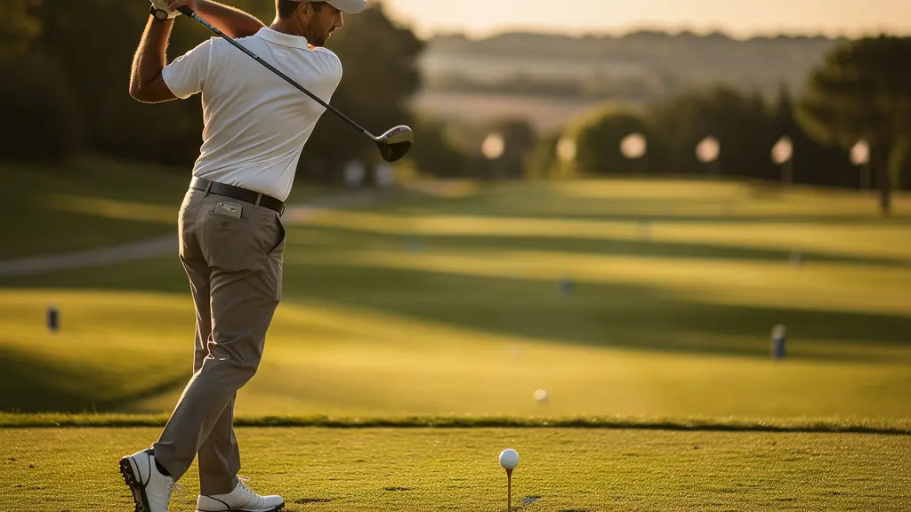 Golfeur débutant sur un practice français avant l'examen de la Carte Verte