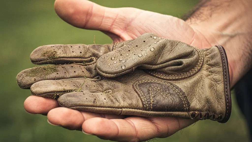 Gros plan sur les mains détendues d'un golfeur posées sur un gant usé, évoquant la récupération et le repos entre les sessions d'entraînement