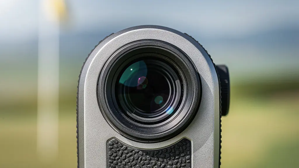 Gros plan sur un télémètre visant précisément un drapeau de golf