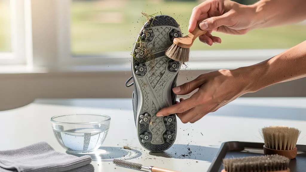 Processus de nettoyage des picots d'une chaussure spikeless