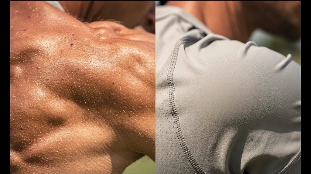 Gros plan sur les épaules d'un golfeur montrant la différence entre tension et relâchement musculaire