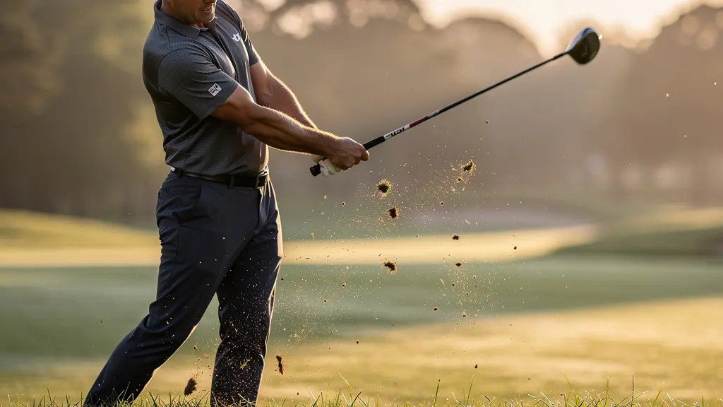 Golfeur professionnel démontrant la technique de correction du swing avec trajectoire de balle visible