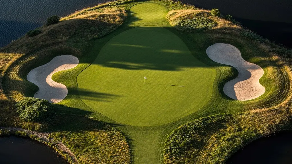 Vue stratégique d'un green avec zones de sécurité visualisées