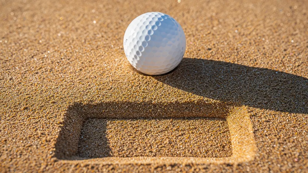 Vue macro du sable avec visualisation de la zone d'entrée avant la balle de golf